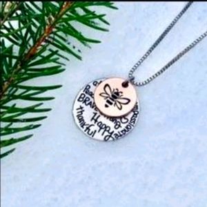 Silver Bee Happy & Thankful Necklace